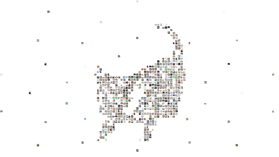 Animated collage cat running toward the viewer