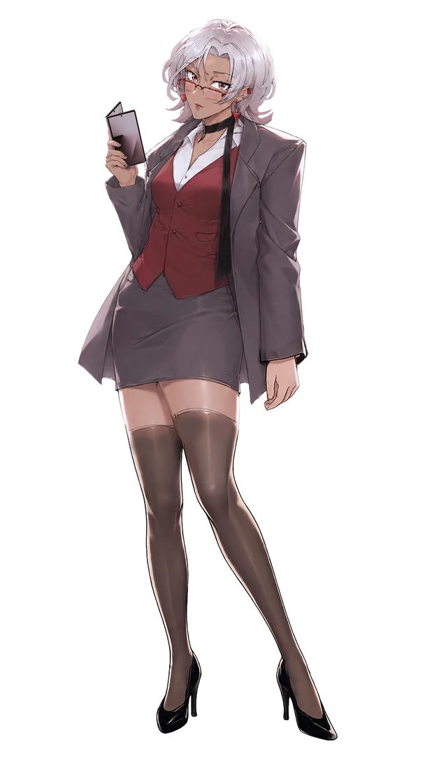 Cadence, the Z Fold8 Ultra character: a white-haired executive in a blazer holding her phone