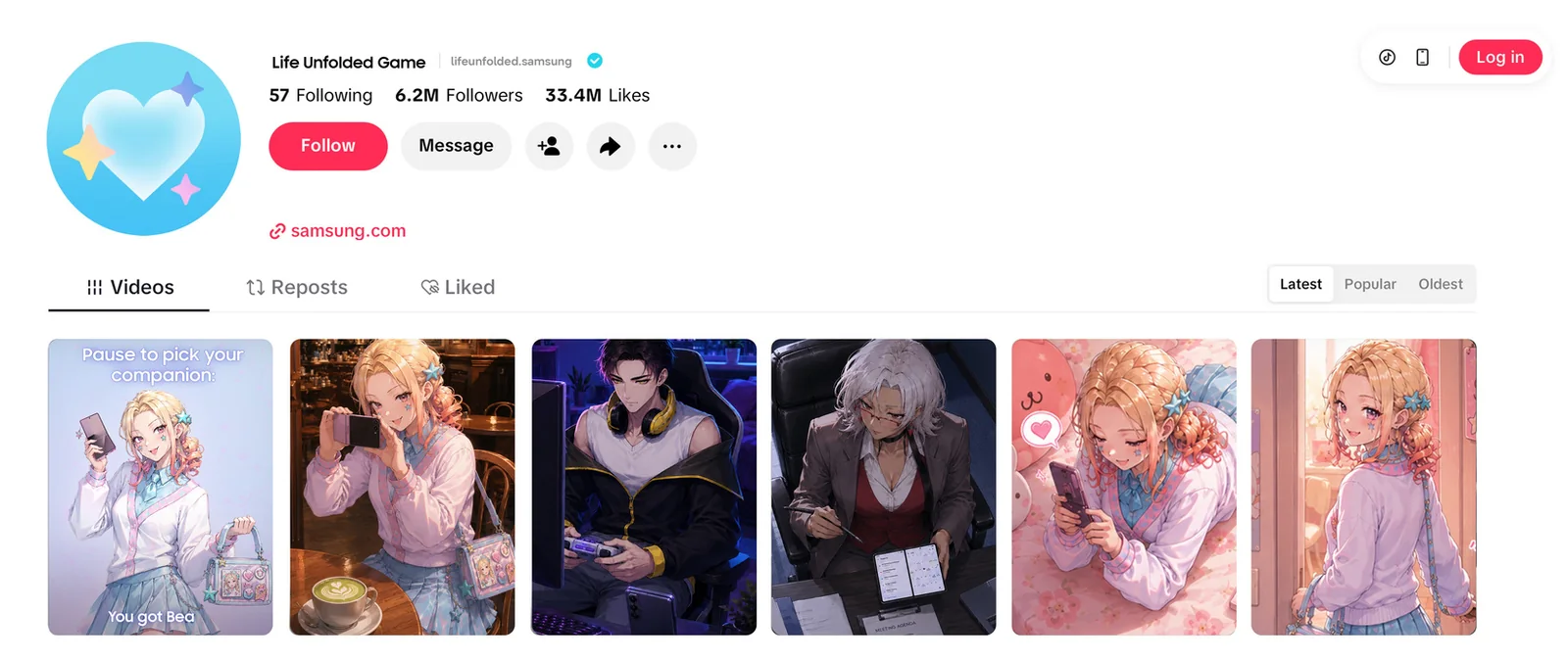 Life Unfolded social profile with character posts