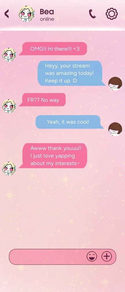 Pink messaging interface with chat bubbles