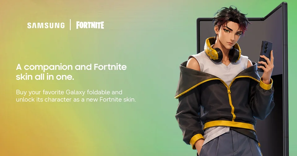 Samsung x Fortnite banner featuring Alex: a companion and Fortnite skin all in one