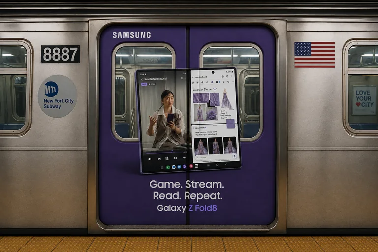 Subway door takeover for the Z Fold8 in purple